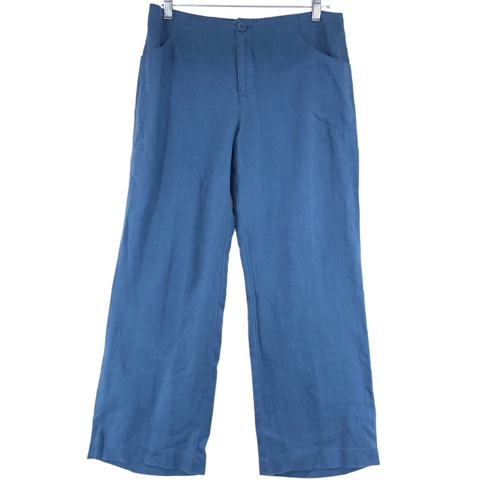 Sigrid Olsen Womens Size 4 Poet Pants Linen Blue Wide Leg Trousers Lightweight